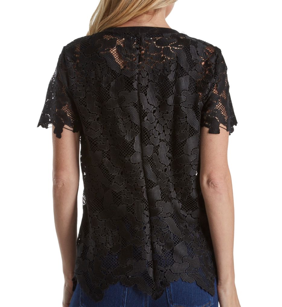 Floral Lace Short Sleeve Crew Neck Top-bs