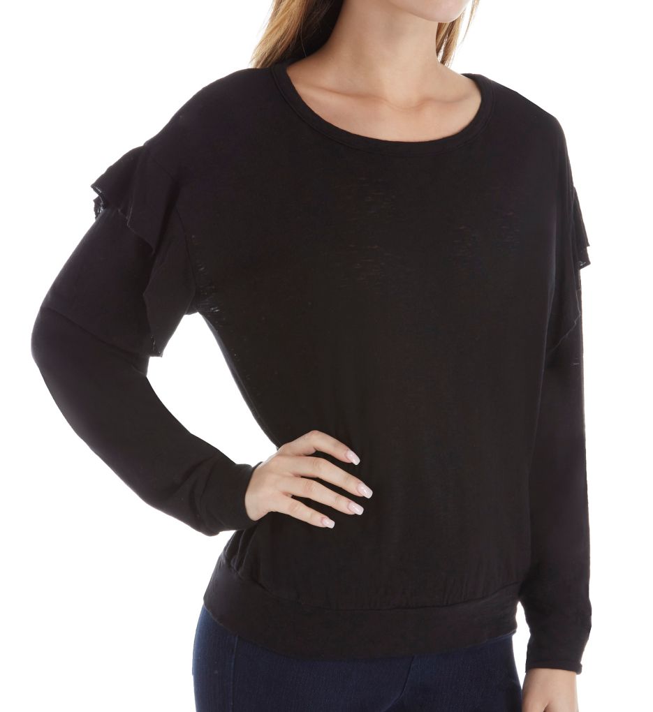 Eco Knit Long Sleeve Top with Ruffle-acs