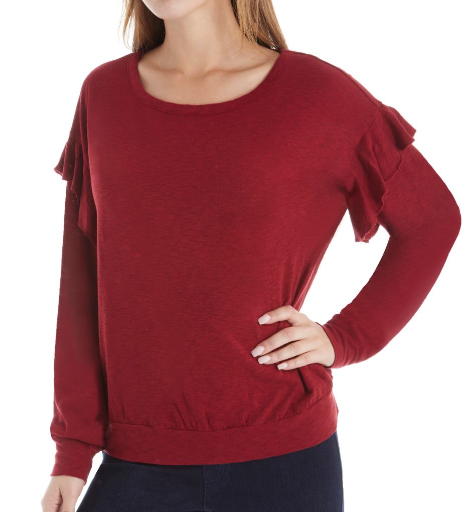 Eco Knit Long Sleeve Top with Ruffle