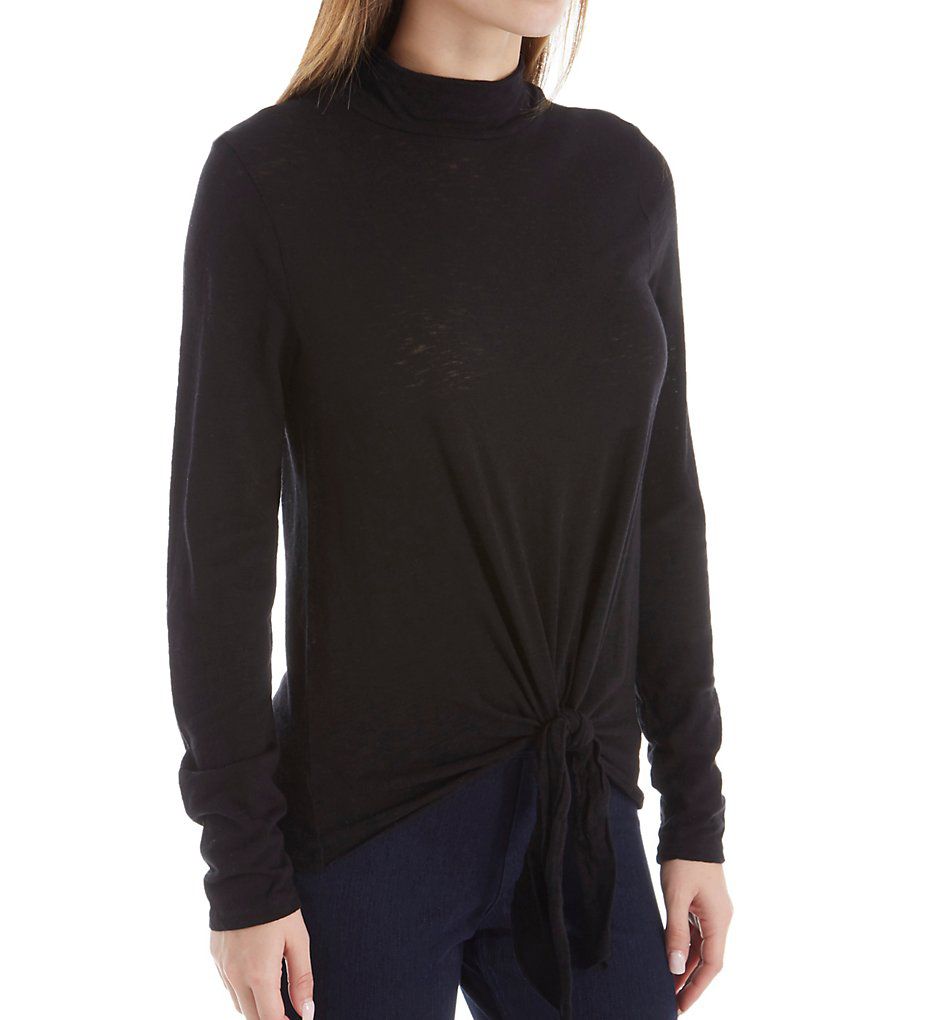 Eco Knit Mock Neck Tee with Tie Front-acs