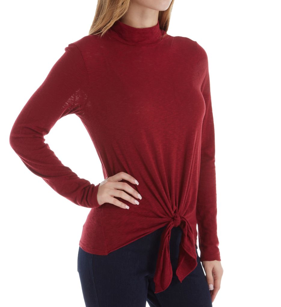 Eco Knit Mock Neck Tee with Tie Front-acs