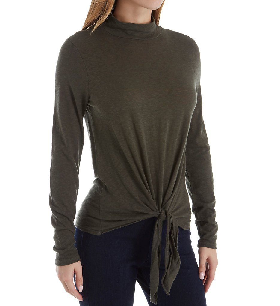 Eco Knit Mock Neck Tee with Tie Front-acs