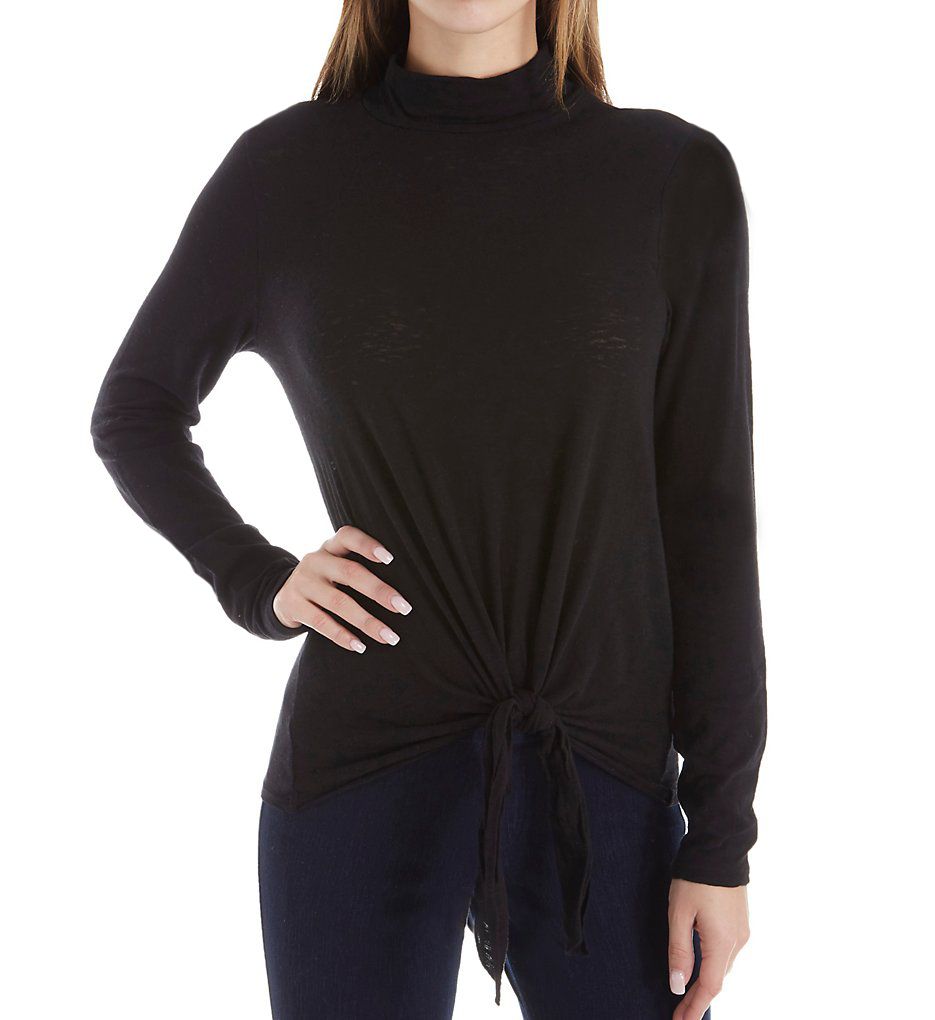 Eco Knit Mock Neck Tee with Tie Front-fs