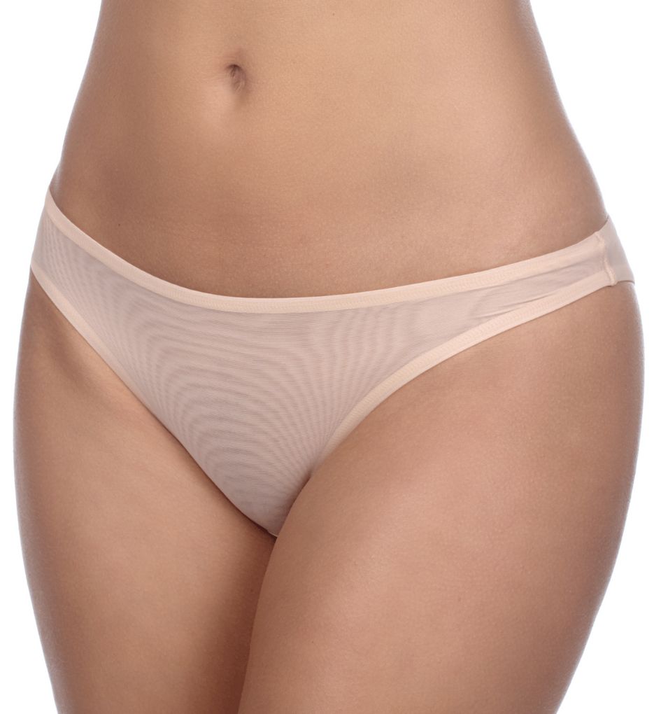 Timpa Women's Mesh Low Cut Thong Panty in Beige | Size Medium | HerRoom.com