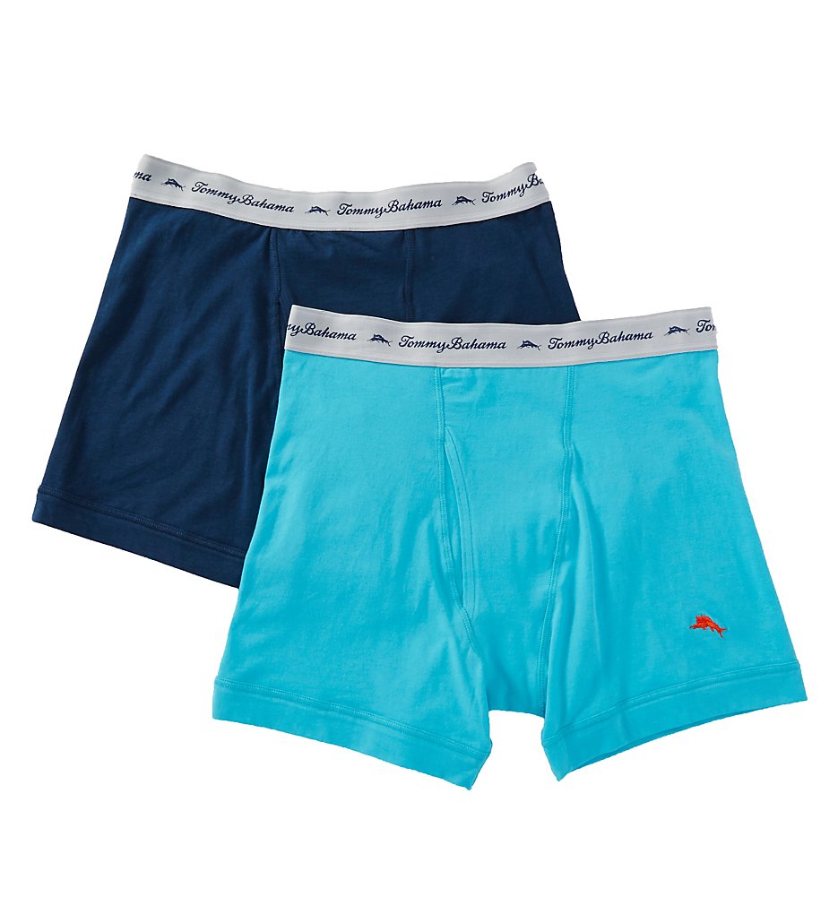 Tommy Bahama 2121042 Core Cotton Stretch Boxer Briefs - 2 Pack (Aqua/Navy)