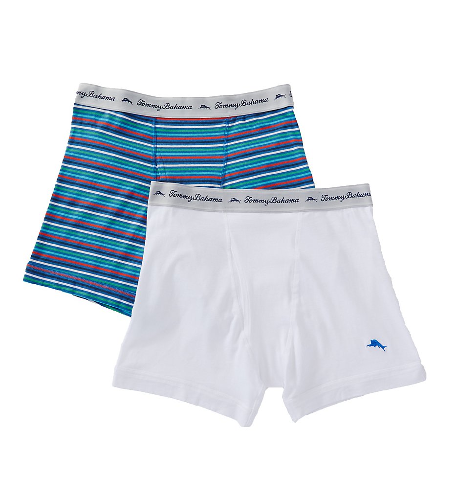 Tommy Bahama 2131043 Blue Striped Cotton Stretch Boxer Briefs - 2 Pack (Blue/White)