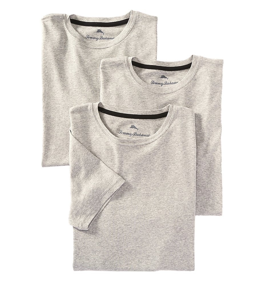 Tommy Bahama 2161045 100% Cotton Ribbed Crew Neck T-Shirts - 3 Pack (Heather Gray)