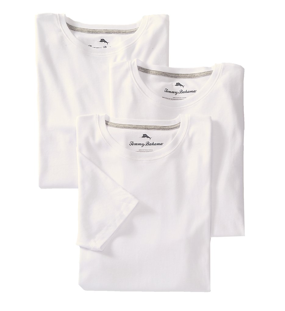 Tommy Bahama 2161045 100% Cotton Ribbed Crew Neck T-Shirts - 3 Pack (White)