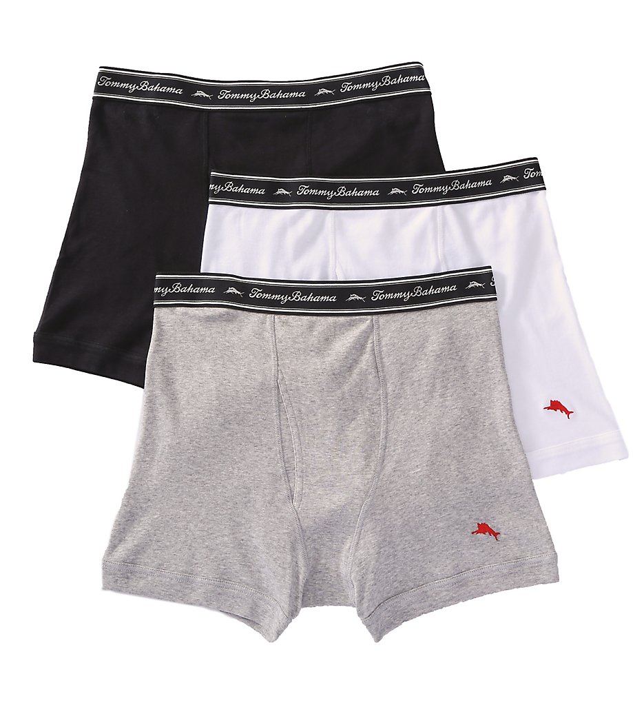 Tommy Bahama 2171045 100% Cotton Ribbed Boxer Briefs - 3 Pack (Black/Grey/White)