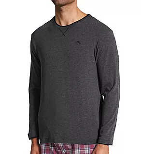 Cotton Modal Long Sleeve Knit Jersey T-Shirt Heather Charcoal M