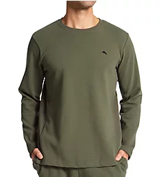 Texture Knit Long Sleeve Crew T-Shirt Green L