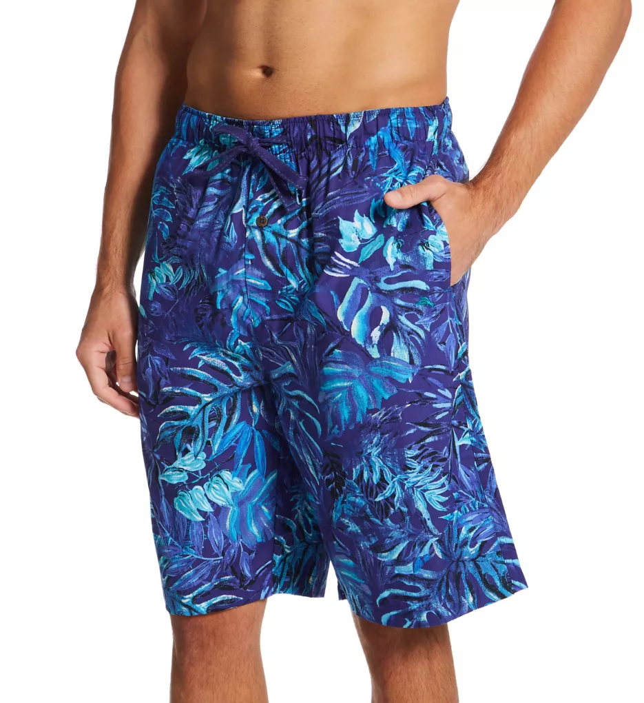 Big & Tall 100% Cotton Lounge Short Blue Leaves 3XL