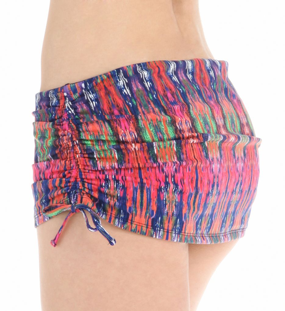 Ikat Tie Dye Shirred Skirted Hipster Swim Bottom