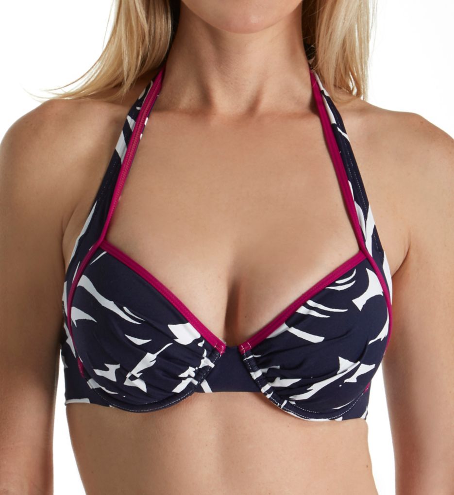 Graphic Jungle Underwire Full Halter Swim Top-fs