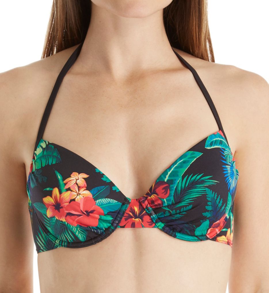 Jungle Flora Underwire Halter Swim Top-fs