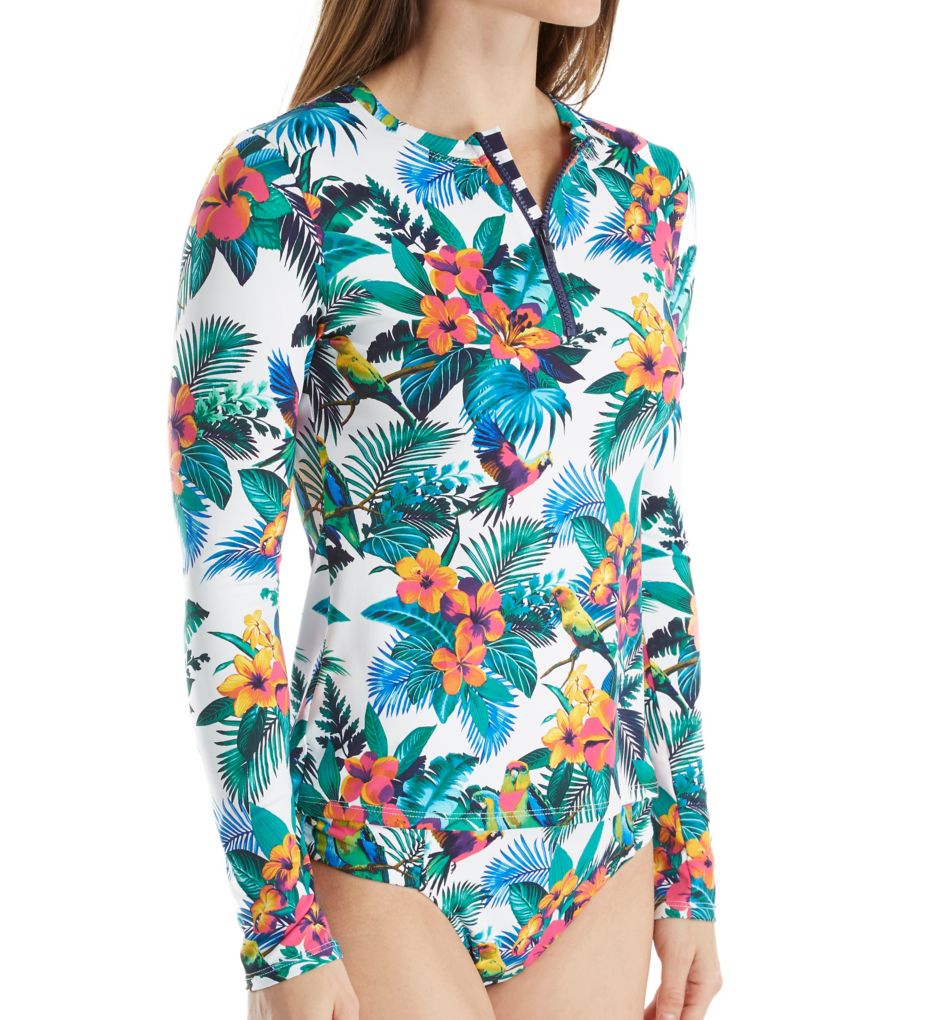 Jungle Flora Long Sleeve Quarter Zip Rash Guard-gs