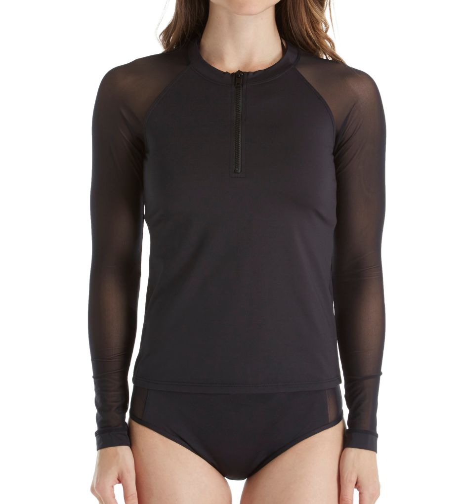 Mesh Solids Long Sleeve Quarter Zip Rash Guard-fs