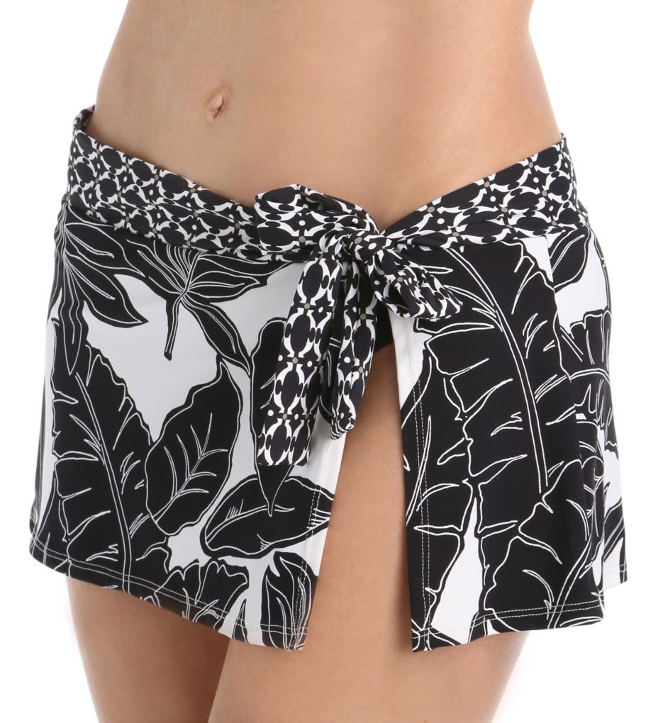 Graphic Leaf Skirted Hipster Swim Bottom