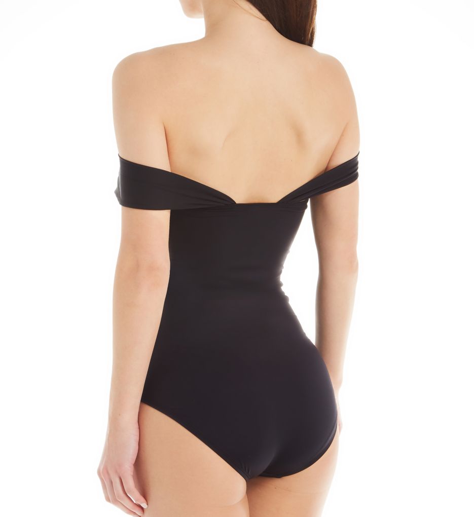 Pearl Solids Draped Shoulder One Piece Swimsuit