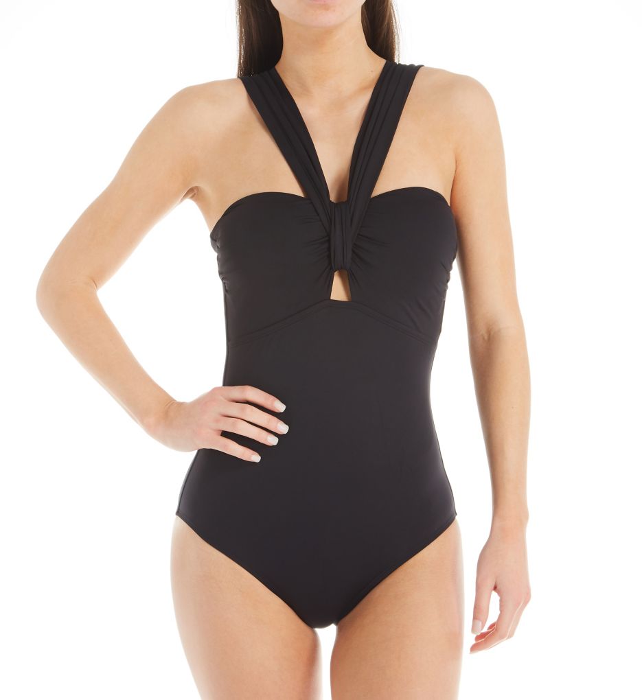 Pearl Solids Draped Shoulder One Piece Swimsuit-cs1