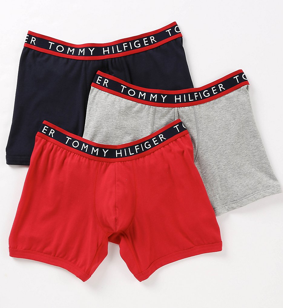 Tommy Hilfiger 09T0961 Basic Cotton Stretch Boxer Briefs - 3 Pack (Red/Grey/Navy)