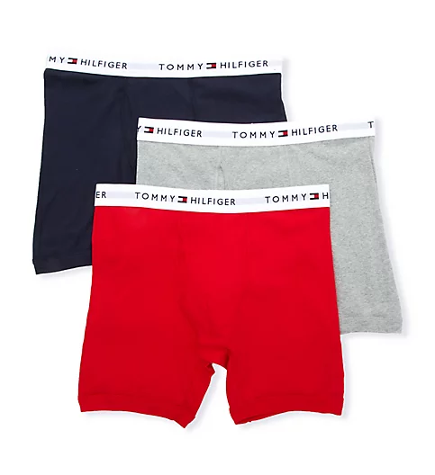 Tommy Hilfiger Basic 100% Cotton Boxer Brief - 3 Pack Gray/Red/Navy 2XL 