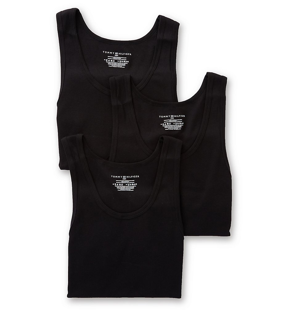 Tommy Hilfiger 09TTK01 Basic 100% Cotton A-Shirt - 3 Pack (Black)