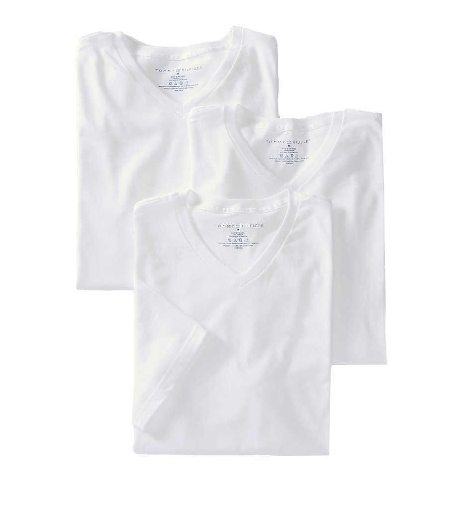 Tommy Hilfiger 09TVN01 Basic 100% Cotton V-Neck - 3 Pack (White)
