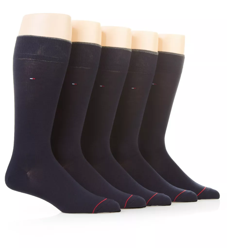 Solid Dress Crew Sock - 5 Pack Navy O/S