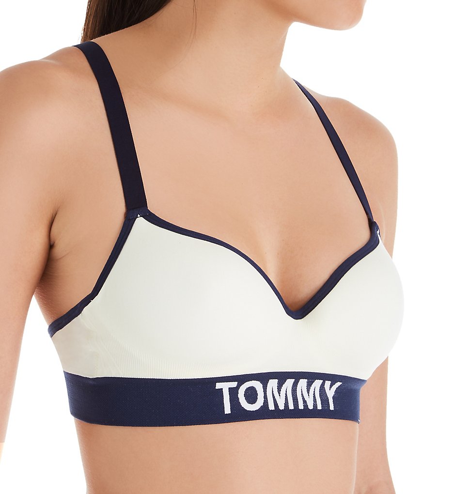 Tommy Hilfiger : Tommy Hilfiger R70T156 Seamless Iconic Lightly Lined Bralette (Egret/Navy XL)