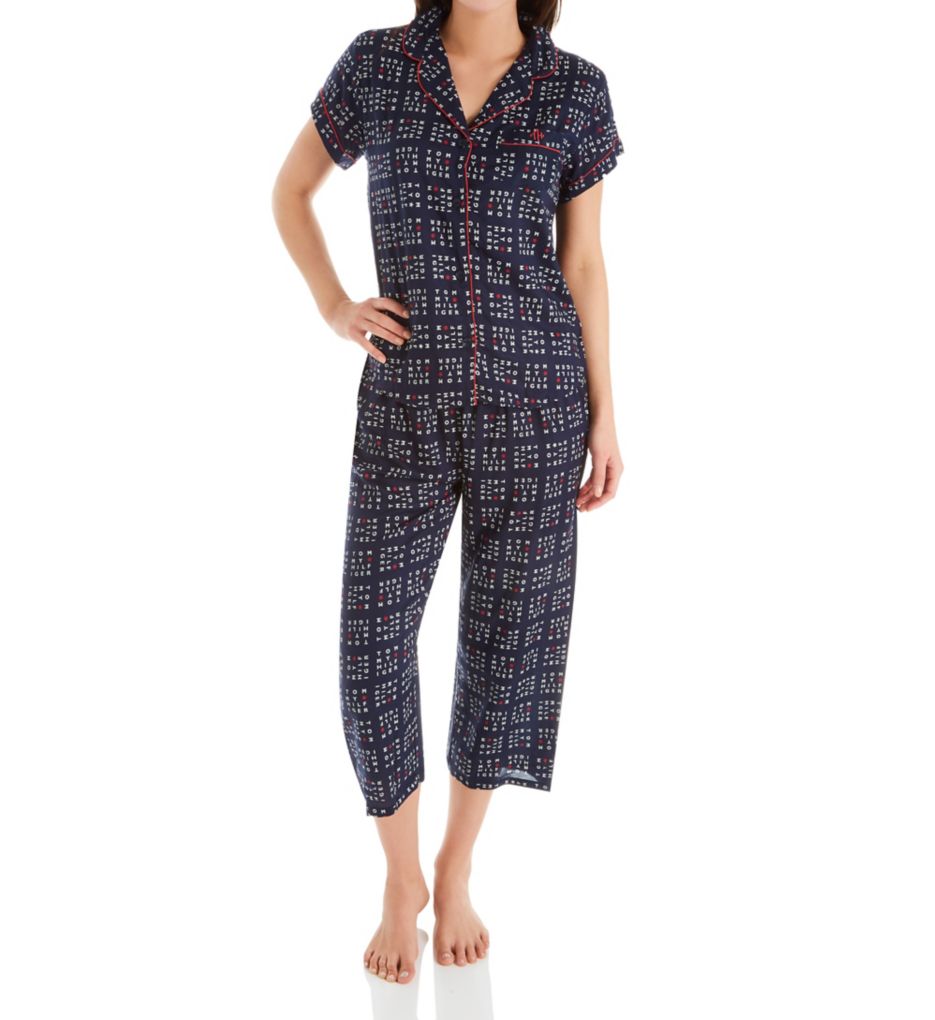 Girlfriend Woven Short Sleeve Top & Capri PJ Set-gs