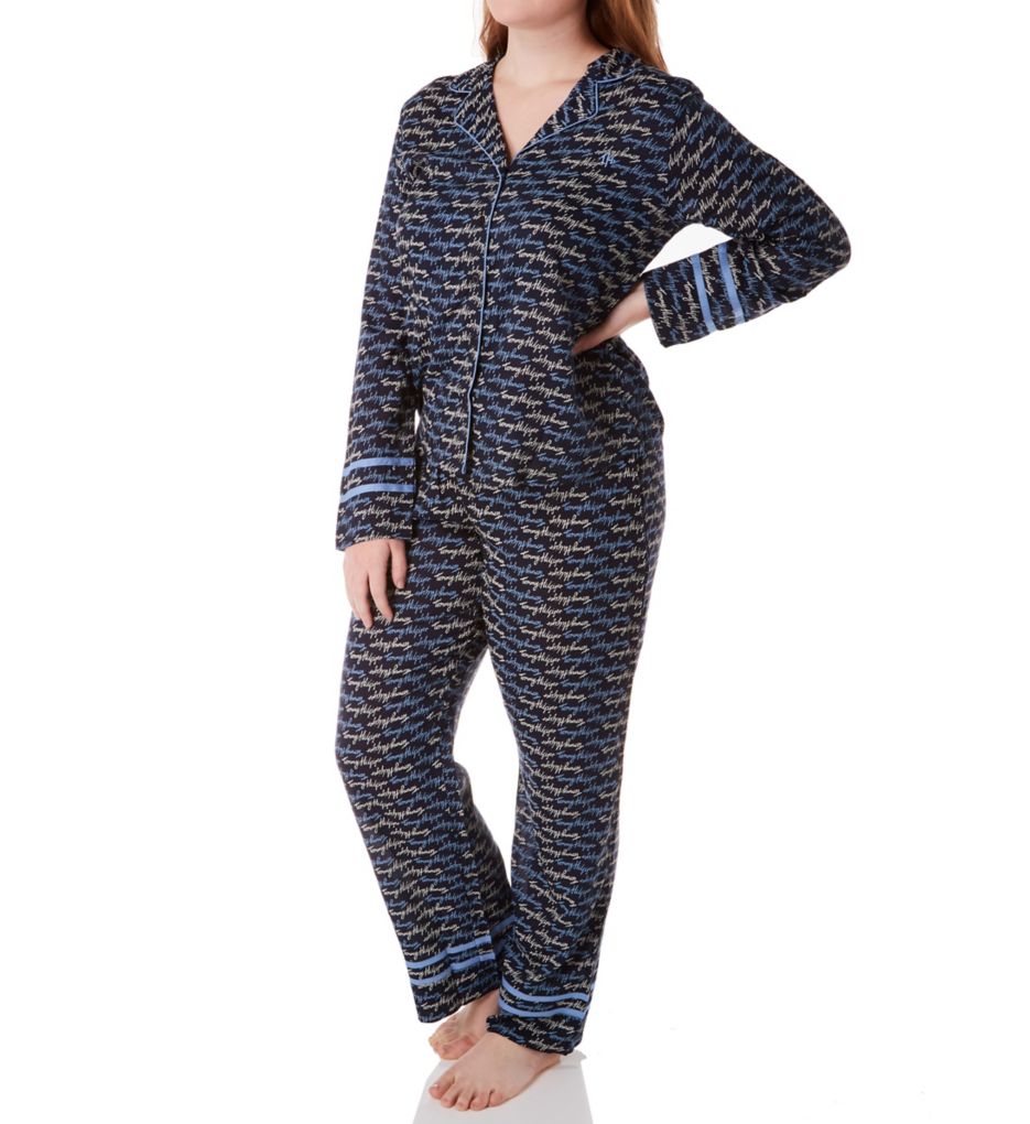 Girlfriend Woven Notch Collar LS Top & Pant PJ Set