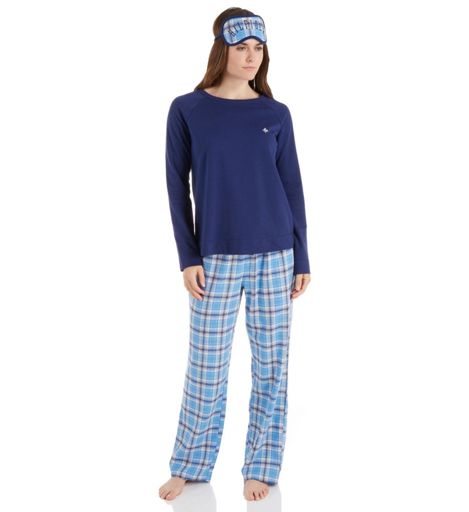 Jersey Sweater & Flannel Pant PJ Set with Eye Mask-fs