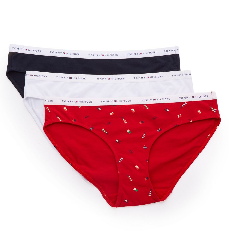 Tommy Hilfiger (2445797) -- Tommy Hilfiger R91T003 Classic Cotton Logo Bikini Panty - 3 Pack (White/Navy/TangoRed M)