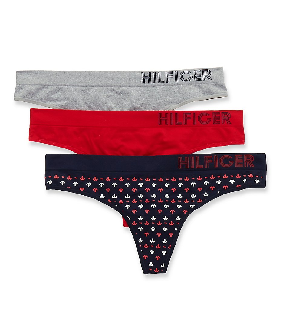 Tommy Hilfiger : Tommy Hilfiger R91T683 Seamless Thong Panty - 3 Pack (Petal/Apple/HeatherGry XL)