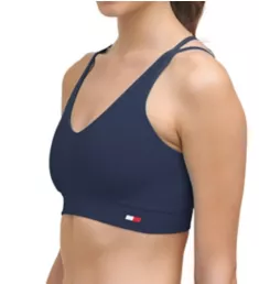 Strappy Ribbed Sports Bra Navy S