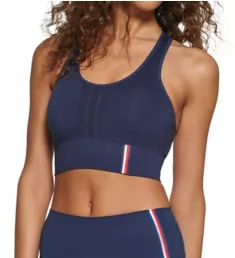 Seamless Scoop Neck Logo Sports Bra Navy S