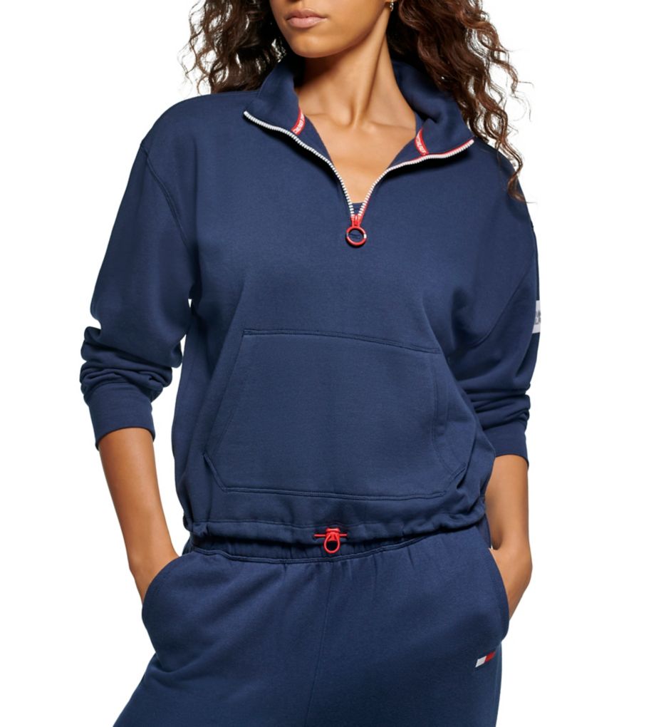 Tommy Hilfiger Women's Logo Mock-neck Quarter-zip Sweatshirt In