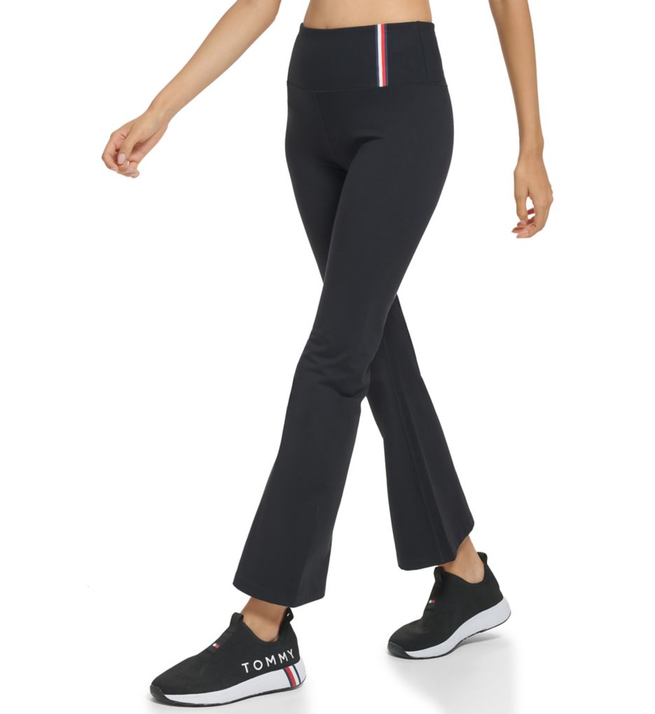 Compressive ankle-length leggings with reinforced waist