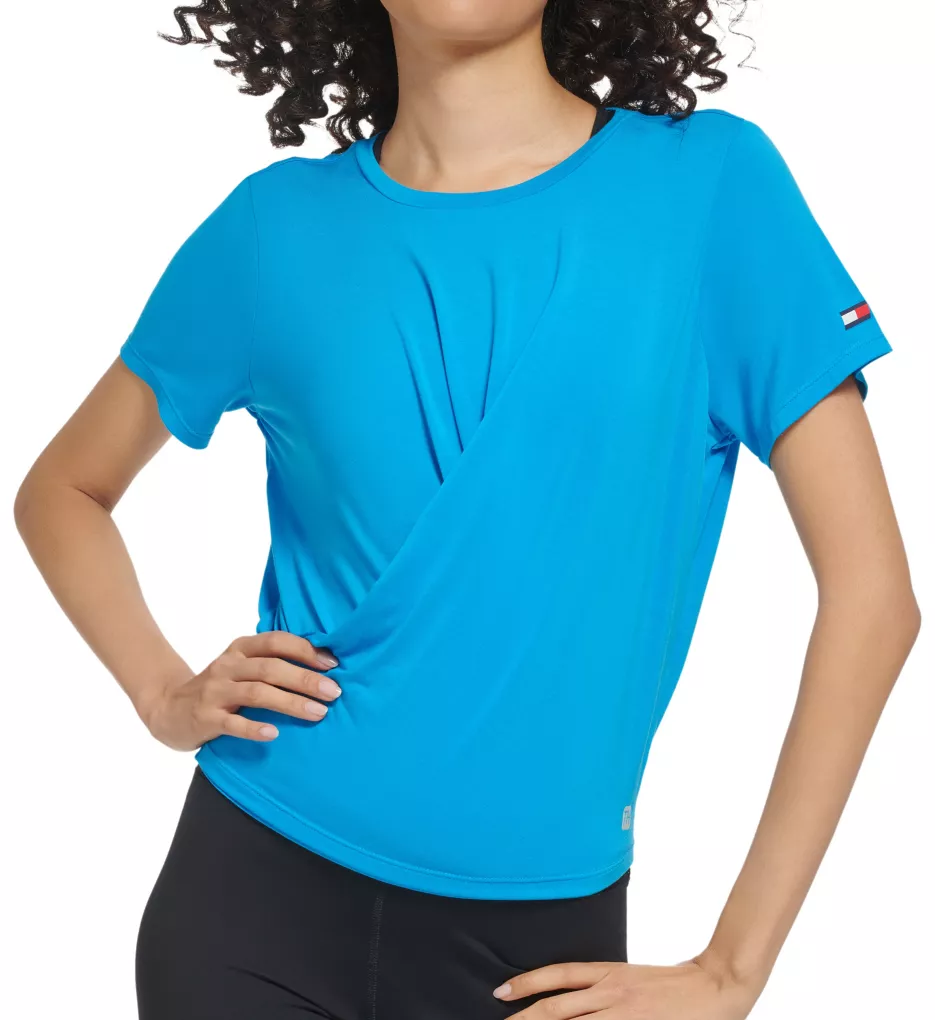 Lux Modal Fitness Tee With Cross Over Front Atlantic Blue S
