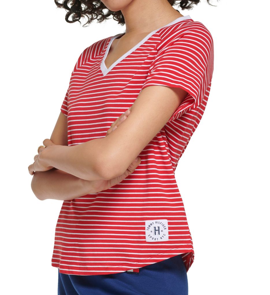 Raglan Fitness Striped V-Neck T-Shirt-gs