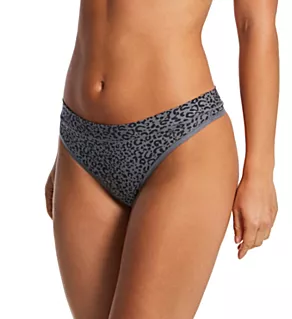 Second Skin Self Lined Waistband Modal Thong Asphalt Simple Leopard S