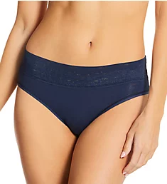 Cool Cotton Lace Waistband Brief Panty Navy 2X