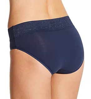 Cool Cotton Lace Waistband Brief Panty Navy 2X