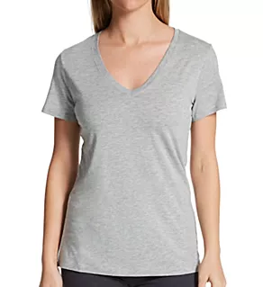 Pima Cotton Blend V-Neck Tee Heather Grey L