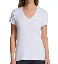 Pima Cotton Blend V-Neck Tee White XS