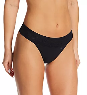 Cool Cotton Lace Waist Thong Black S