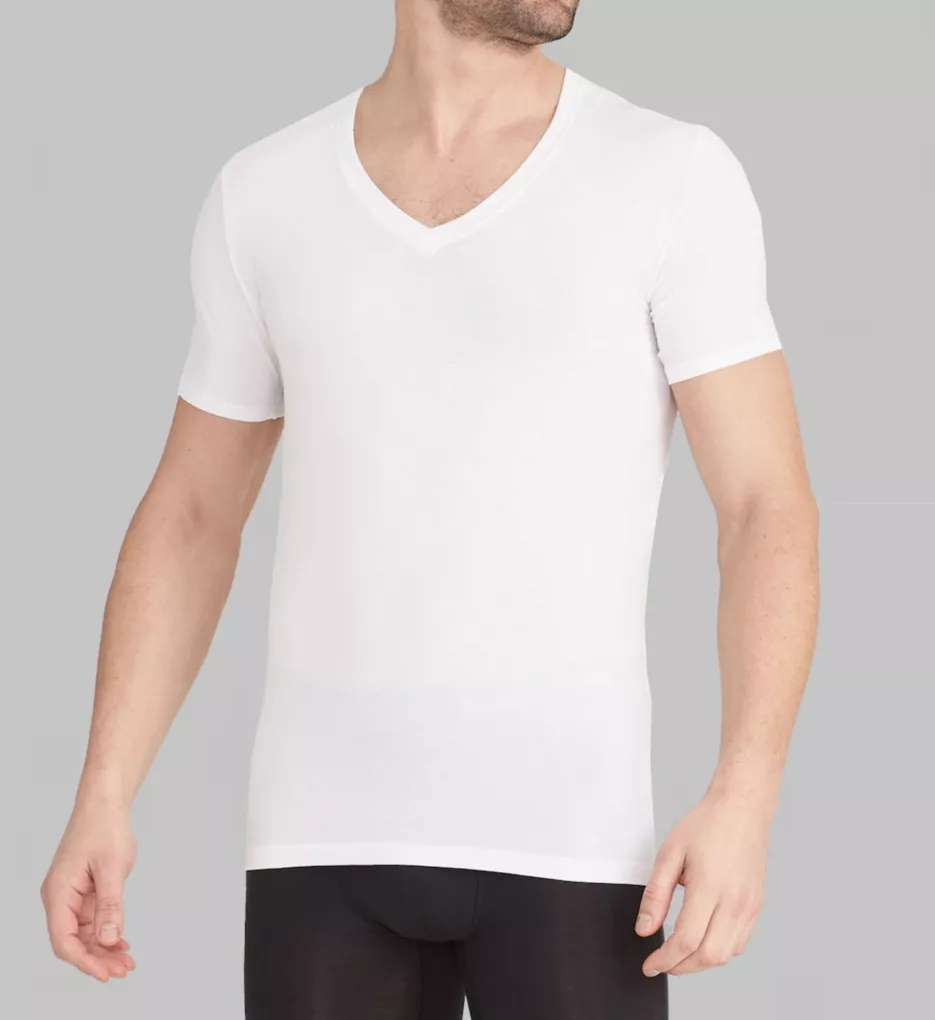 Cool Cotton Stay-Tucked Deep V-Neck Tee - 2 Pack White S