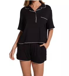 Downtime Short Sleeve Pajama Short Set Black S