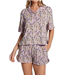 Downtime Short Sleeve Pajama Short Set Lavendula Wildflowers S